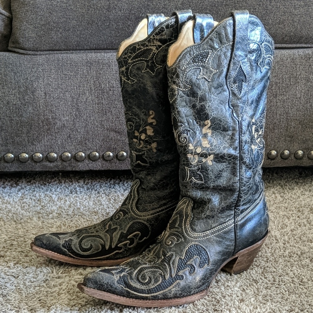 Leather & lizard CORRAL black Cowgirl boots sz 9.5 - Picture 1 of 8